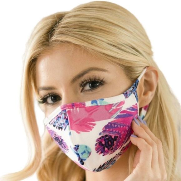 Accessories - NEW Pink Blue Feather Print Face Mask
